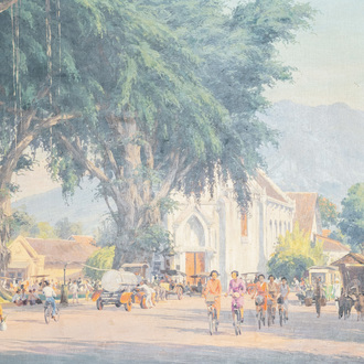 Willem Jan Pieter van der Does (1889-1966), olie op doek: 'Straatzicht in Bali'