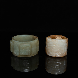 Two Chinese jade archer's rings, 18/19th C.