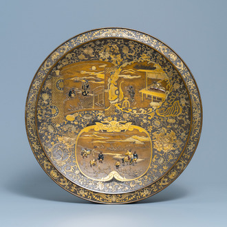 A large Japanese bronze dish, signed Miyao, Meiji, 19th C.