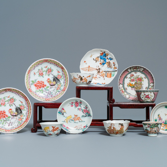 Six Chinese famille rose saucers and five cups, Kangxi and later