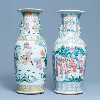 Two Chinese famille rose 'court scene' vases, 19th C.