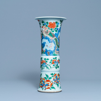 A Chinese wucai 'gu' vase with a phoenix, Shunzhi