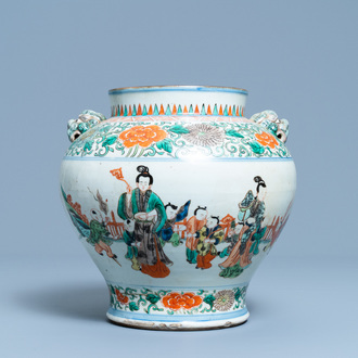 A Chinese famille verte 'playing boys' vase, 19/20th C.