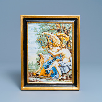 An Italian maiolica mythological subject plaque, Castelli, 18th C.