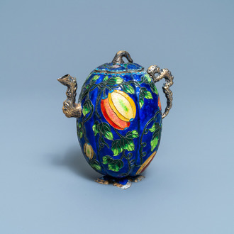 A Chinese enamelled and gilt silver teapot and cover, 19/20th C.