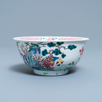 A Chinese famille rose 'mountainous landscape' bowl, Yongzheng