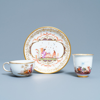 Deux tasses et une soucoupe en porcelaine de Meissen, Allemagne, 18ème