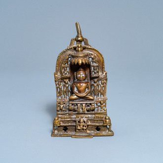 An inscribed silver- and brass-inlaid gilt bronze Jain shrine, India, 18/19th C.