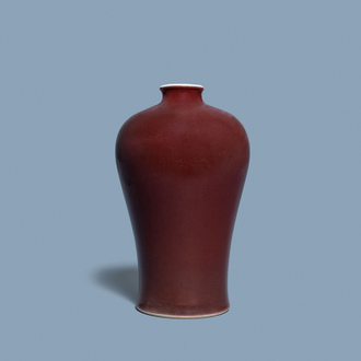 A Chinese monochrome dark copper red meiping vase, Qianlong mark and of the period