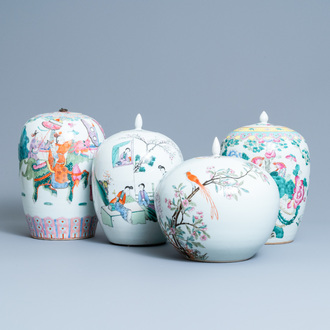Quatre pots couverts en porcelaine de Chine qianjiang cai et famille rose, 19/20ème