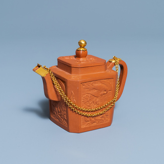 A Chinese gilt-mounted Yixing stoneware teapot and cover, Kangxi