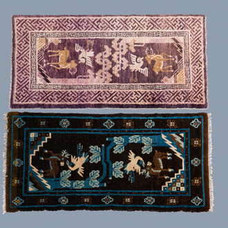 Two Chinese rectangular woollen carpets, 19/20th C.