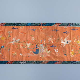 A large Chinese rectangular embroidered silk cloth, 19th C.