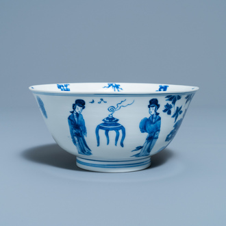 A Chinese blue and white 'Long Eliza' bowl, 'Qi Zhen Ru Yu' mark, Kangxi