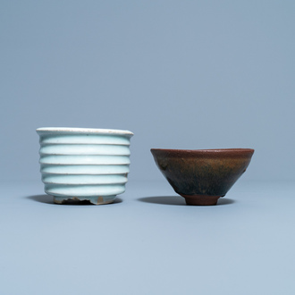 A Chinese qingbai censer and a  'Jian' hare's fur-glazed tea bowl, Song