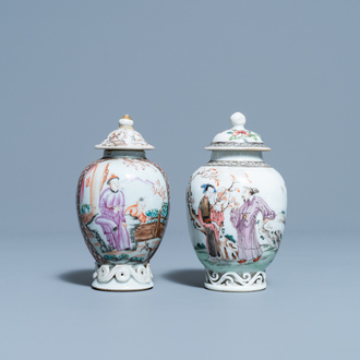 Two Chinese famille rose tea caddies and covers, Yongzheng/Qianlong