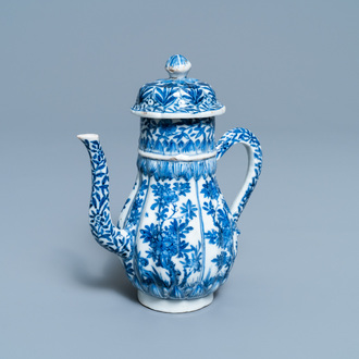 A tall Chinese blue and white teapot and cover, Kangxi