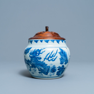 A Chinese blue and white 'qilin' censer, Transitional period