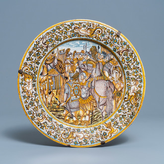 A large Italian maiolica armorial charger, Francesco Grue workshop, Castelli, 17th C.