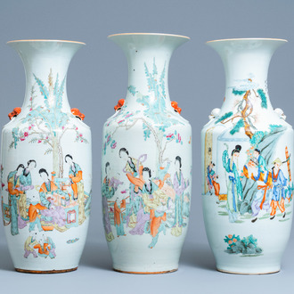 Three Chinese famille rose and qianjiang cai vases, 19/20th C.