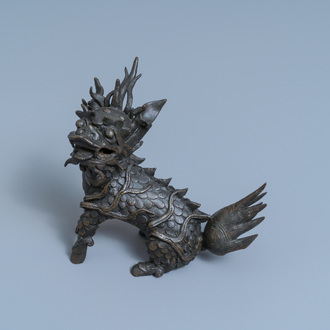 A Chinese bronze 'qilin' censer, Ming