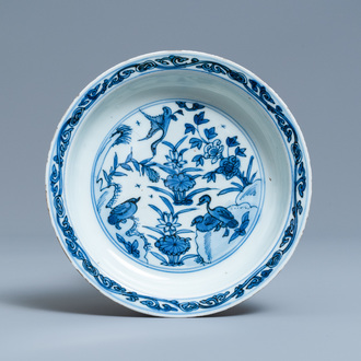 A Chinese blue and white 'ducks' plate, Wanli