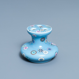 A Chinese lavender blue-ground famille rose 'flower balls' vase, Qianlong mark, Republic