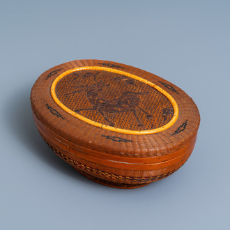 A Vietnamese woven straw box and cover, 19th C.