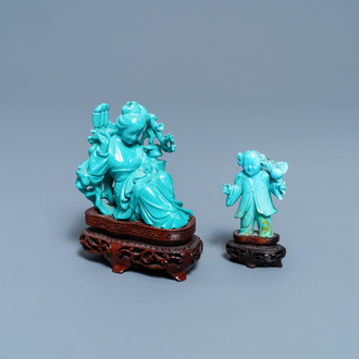 Twee Chinese figuren in turkoois, 19/20e eeuw
