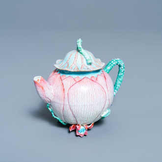 A Chinese famille rose 'lotus' teapot and cover, Yongzheng