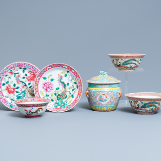 Six pièces en porcelaine de Chine famille rose pour le marché Straits ou Peranakan, 19ème