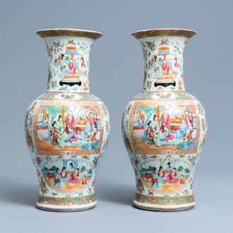 A pair of Chinese Canton famille rose vases, 19th C.