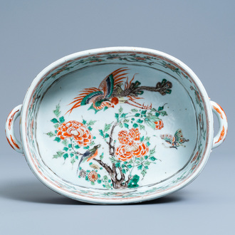 An oval Chinese famille verte 'phoenix' basin, Kangxi