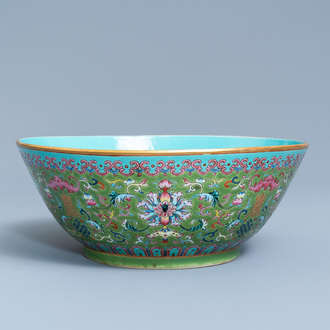 A Chinese green-ground famille rose bowl, Daoguang mark and of the period