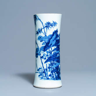 A Chinese blue and white beaker vase, Transitional period