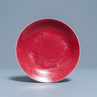 A Chinese monochrome ruby red plate, Jiaqing mark and of the period