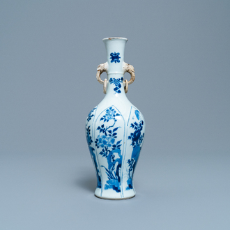 A Chinese blue and white vase with elephant-head handles, Chenghua mark, Kangxi