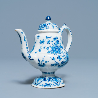 A rare Dutch Delft blue and white 'cadogan' ewer, 1st half 18th C.