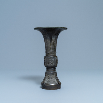 A Chinese bronze 'gu' vase, Ming