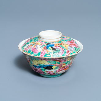 A Chinese Thai market Bencharong bowl and cover, 19th C.