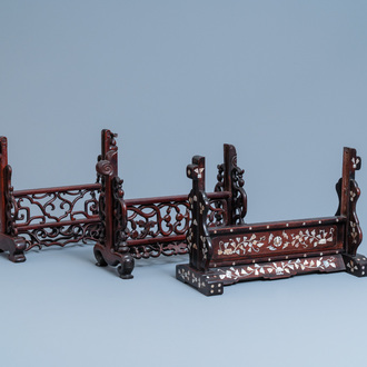 Three Chinese wooden table screen stands, 19th C.