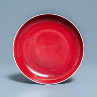 A Chinese monochrome copper red plate, Qianlong