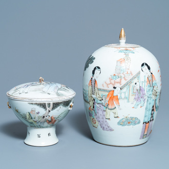 A Chinese qianjiang cai covered bowl and a jar, 19/20th C.