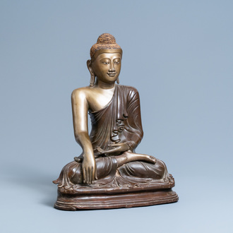 A Mandalay partly lacquered bronze figure of Buddha, Burma, 18/19th C.