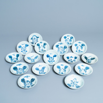 Seventeen Chinese blue and white 'cabbage' bowls, Transitional period