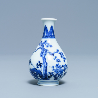 A small Chinese blue and white 'Three friends of winter' vase, Qianlong