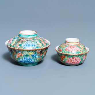 Deux bols couverts en porcelaine de Chine Bencharong pour le marché thai, Chine, 19ème