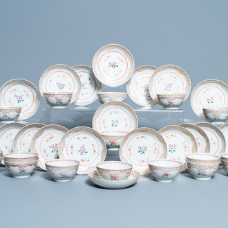Seventeen Chinese famille rose cups and nineteen saucers, Qianlong
