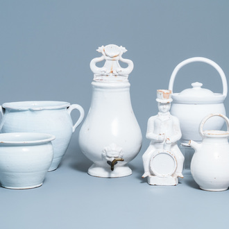 Six large pieces of white Delftware, 18/19th C.