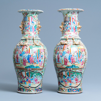 A pair of Chinese Canton famille rose vases, 19th C.